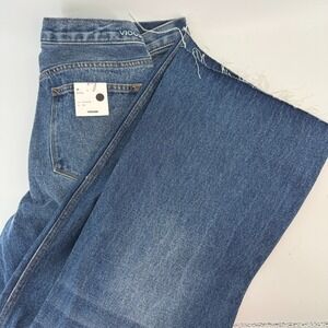 Vigoss Jeans Royce 70s Stove Pipe Fray Hem Wide Leg High Rise Medium Size 16 NWT